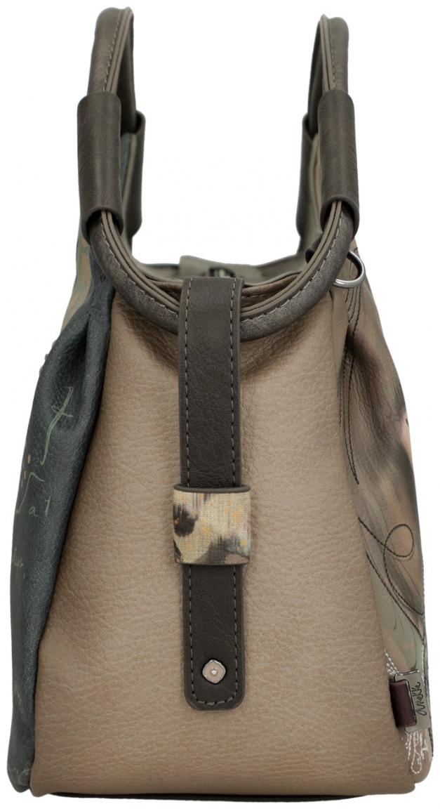 großzügige Handtasche Anekke beige Kurzgriff blau Strasssteine abstrakt Real