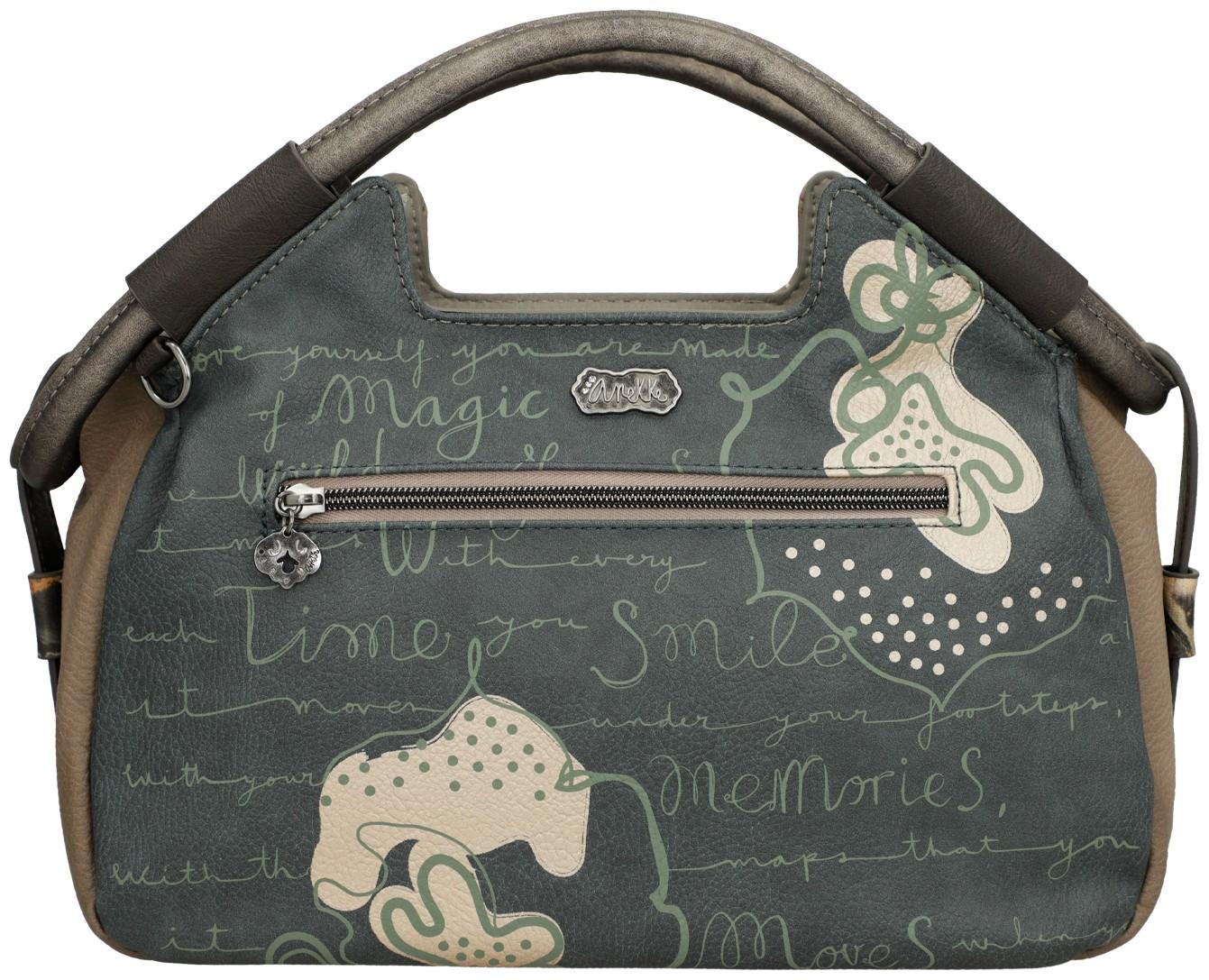großzügige Handtasche Anekke beige Kurzgriff blau Strasssteine abstrakt Real