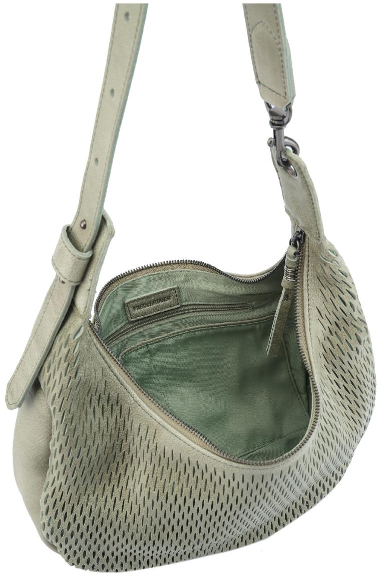 hellgrüne FREDsBRUDER Schultertasche Soft Cut Leaf Leder