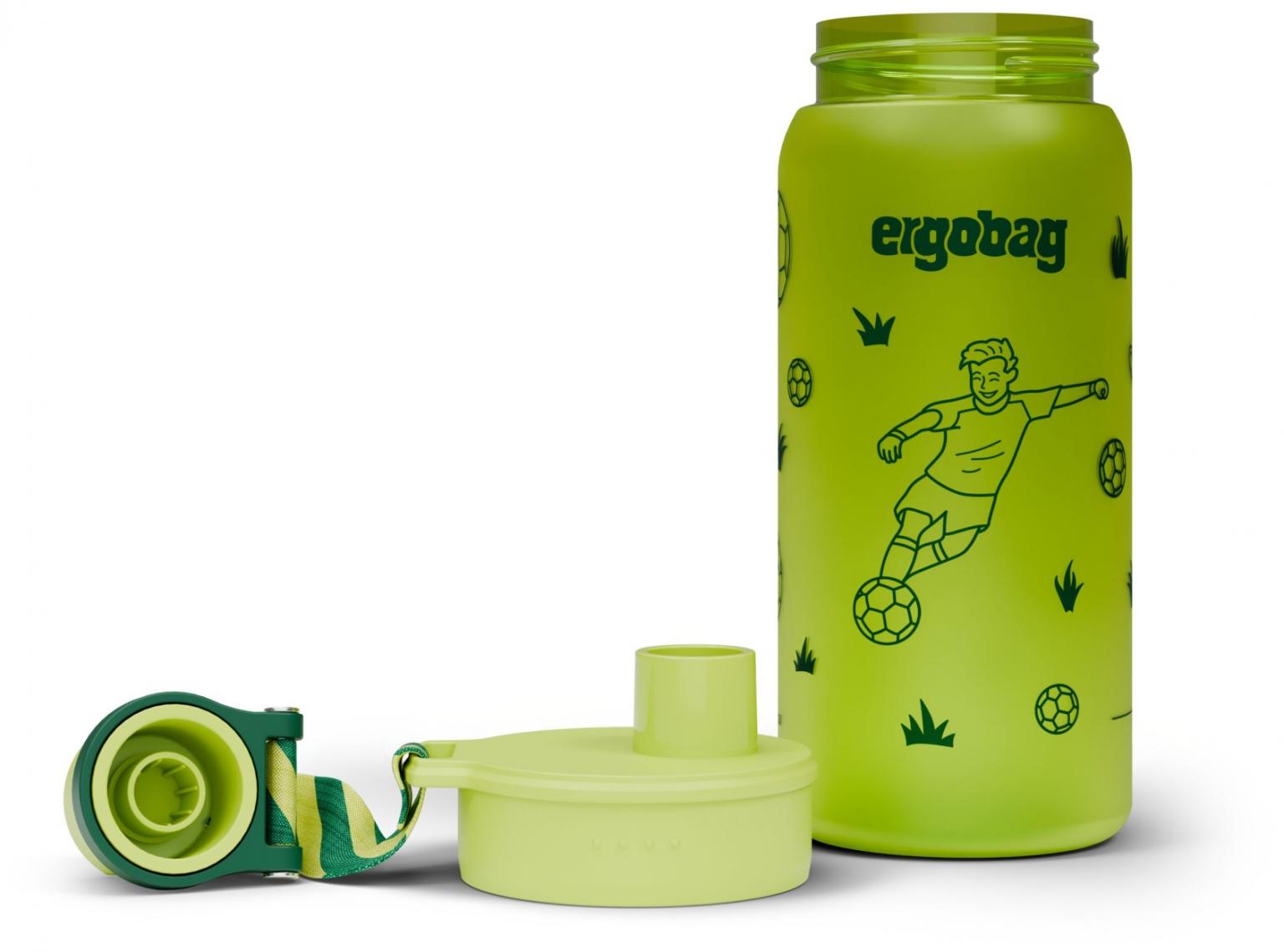 hellgrüne Wasserflasche Kunststoff Schule Ergobag Fußball