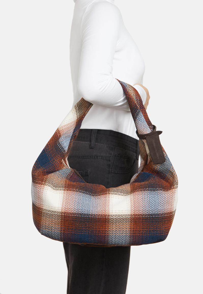 karierte Beuteltasche Stoff Les Visionnaires Greta Chek braun blau