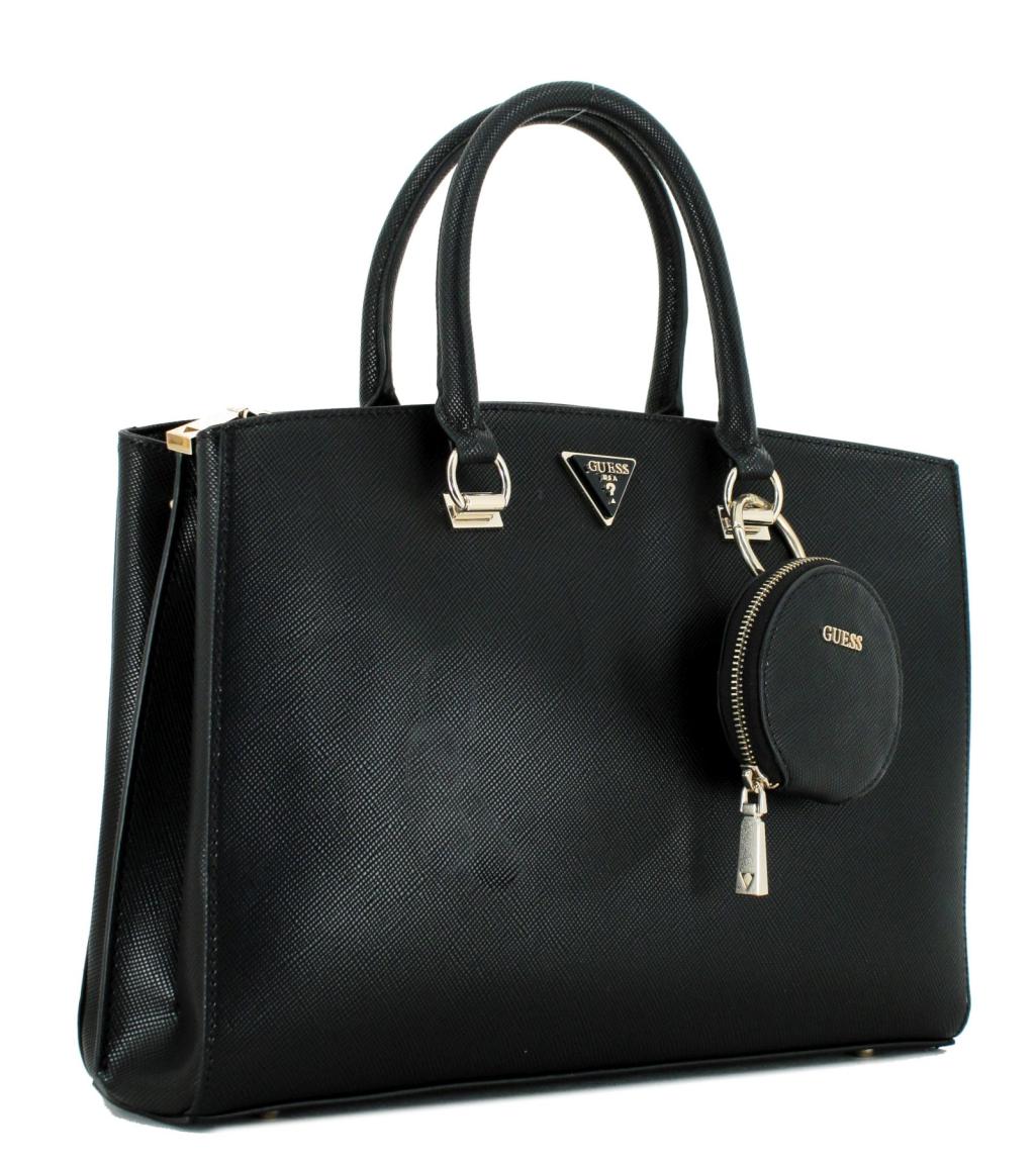 klassische Kurzgrifftasche Guess Alexie Black Schwarz Glanz Goldfarben Etui 