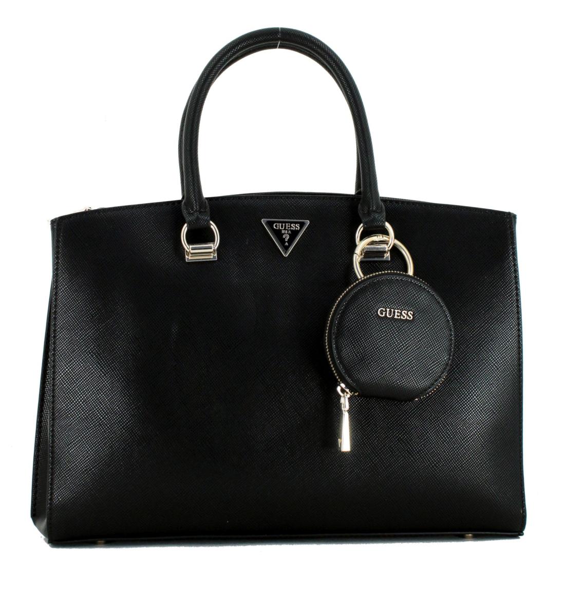 klassische Kurzgrifftasche Guess Alexie Black Schwarz Glanz Goldfarben Etui 