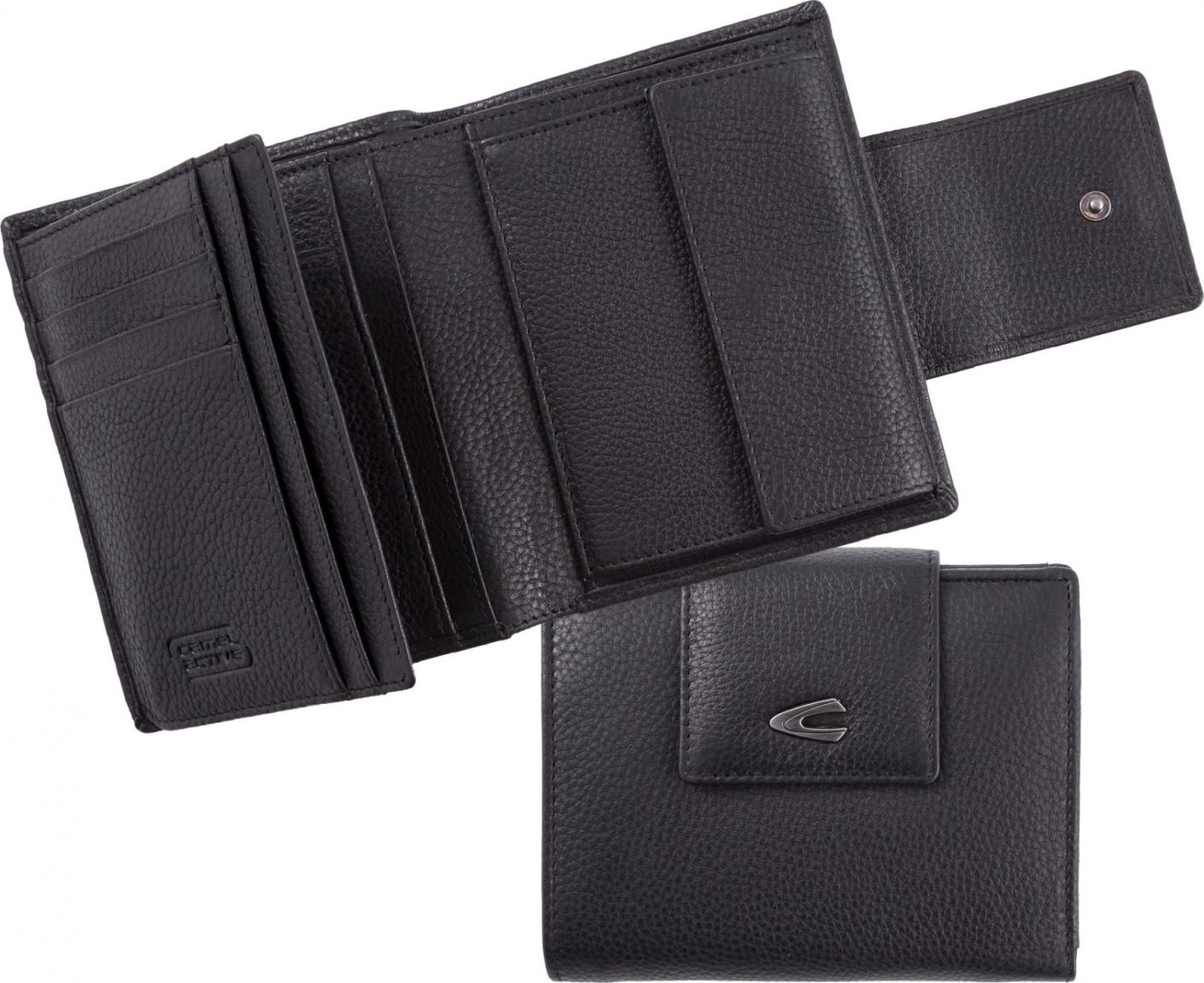 klassische Lederbörse Damen Camel Active Pura Small Flap Wallet Black