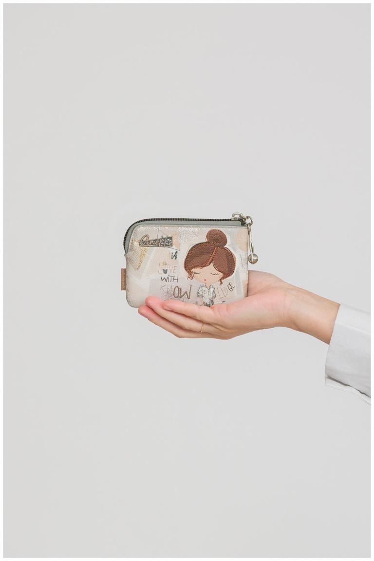 kleine Anekke Minibörse Print beige Sophia bestickt Münzen