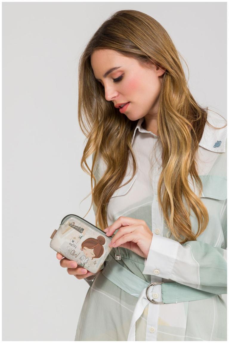 kleine Anekke Minibörse Print beige Sophia bestickt Münzen