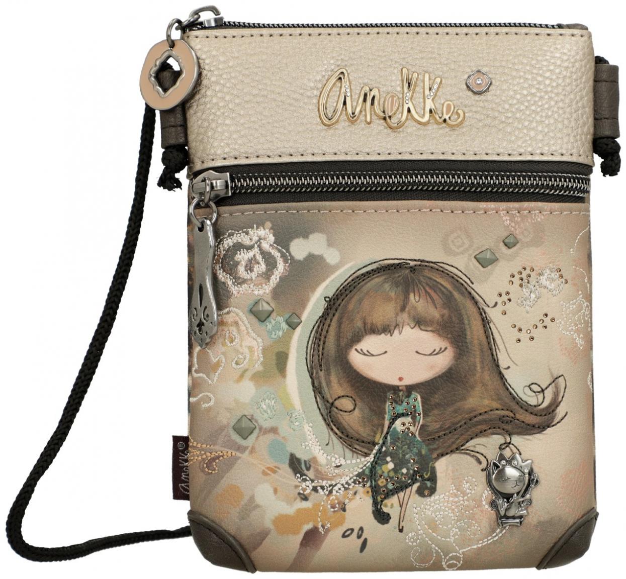 kleine Crossovertasche Anekke Real Stickerei Strass beige Metallic