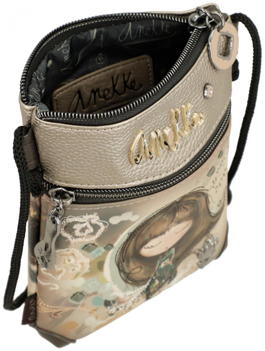 kleine Crossovertasche Anekke Real Stickerei Strass beige Metallic