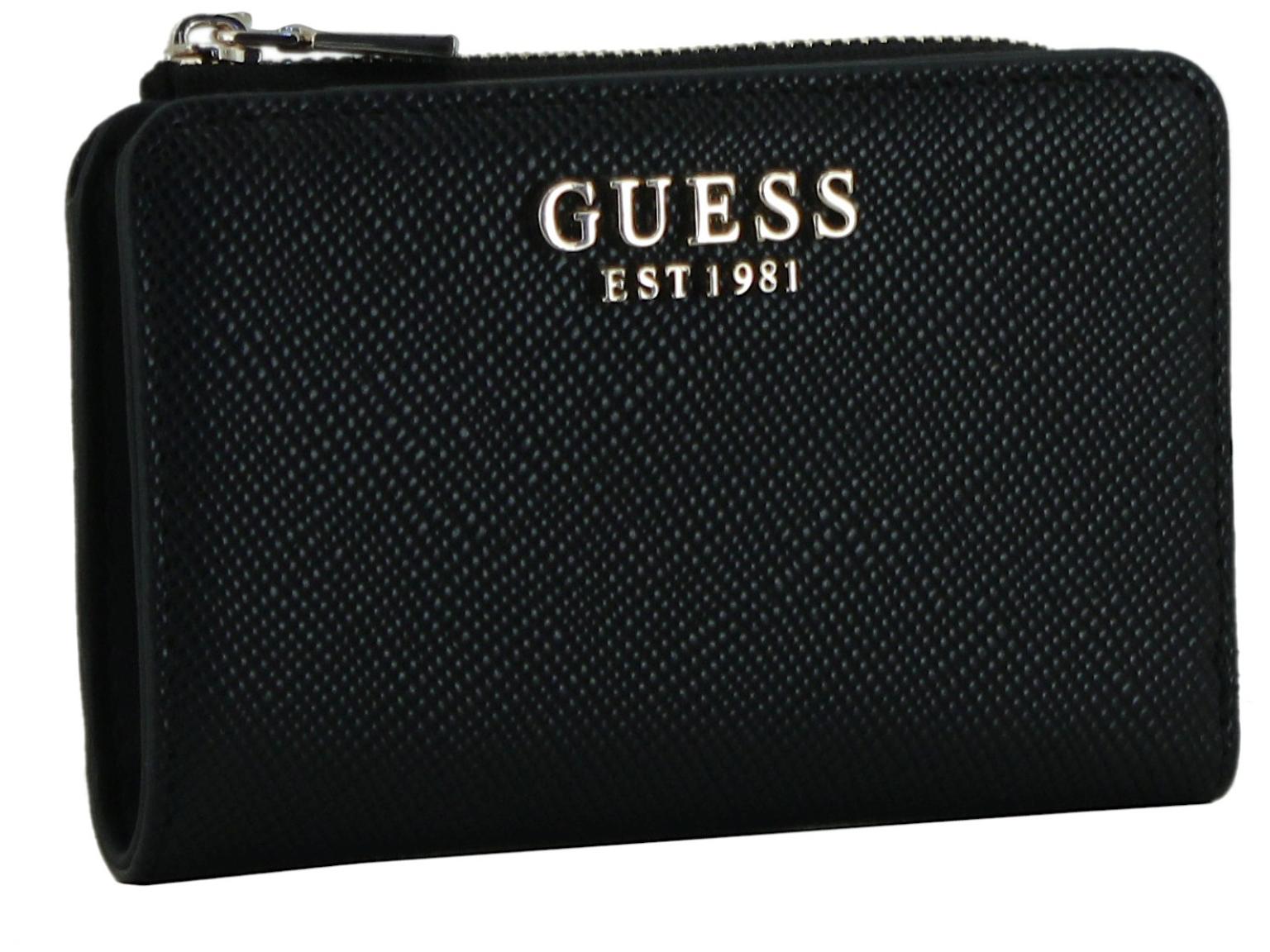 kleine Geldtasche schwarz Saffiano Guess Bolena SLG Black