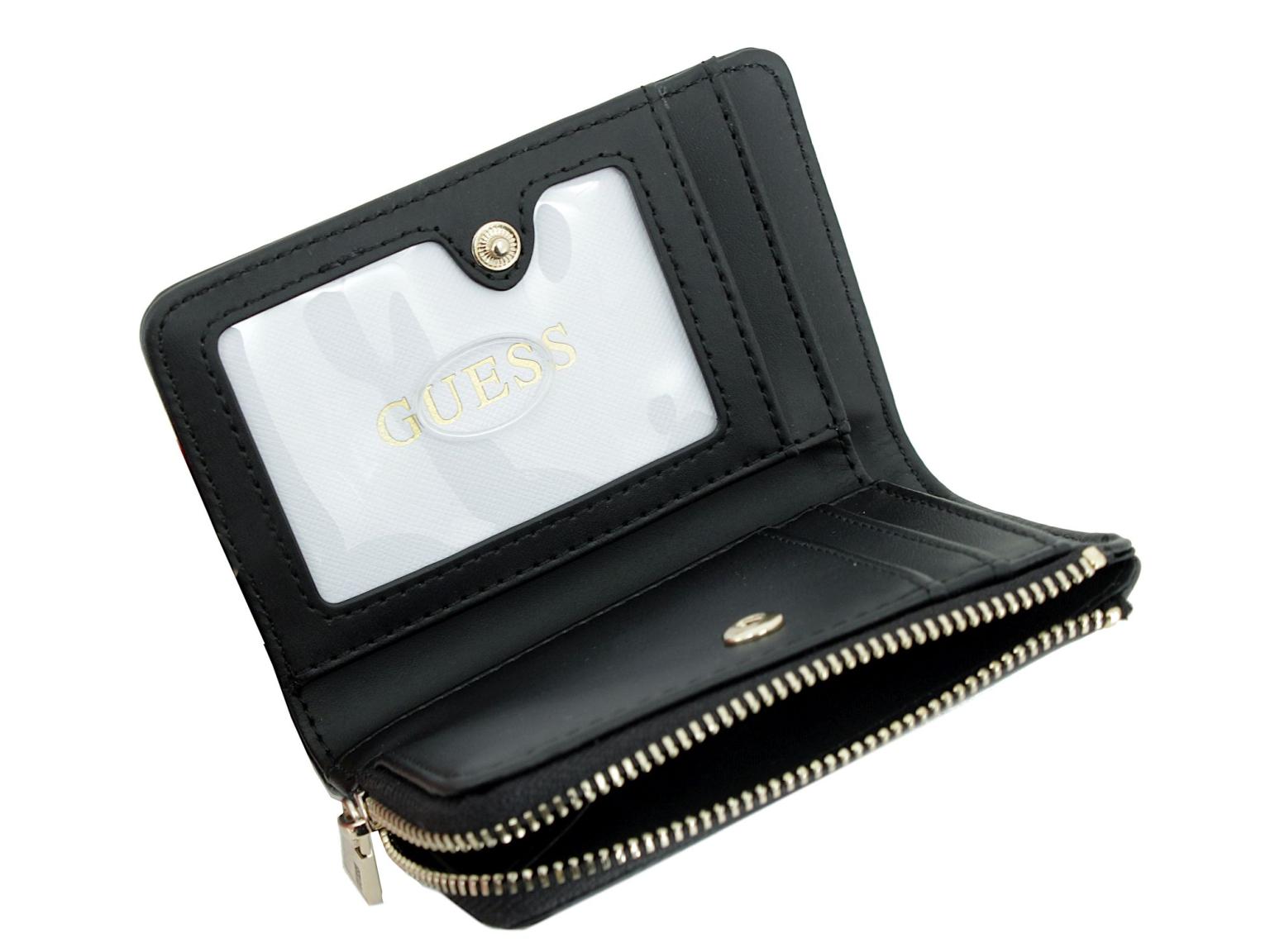 kleine Geldtasche schwarz Saffiano Guess Bolena SLG Black