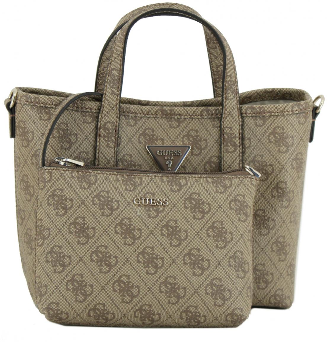 kleine Henkeltasche Guess Latona Mini Tote Set Latte Logo braun 