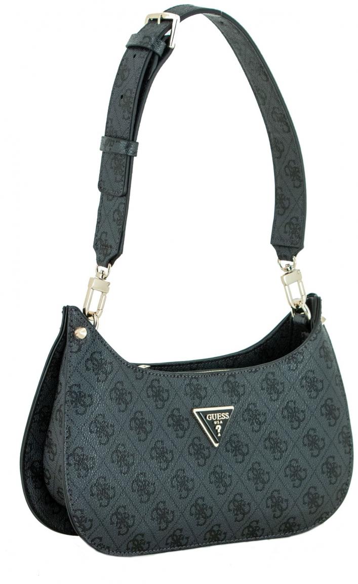 kleine Hobotasche mit Logoprint grau Meridian Mini Top Zip Guess Coal 