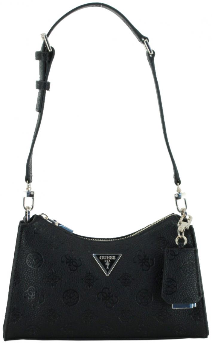 kleine Schultertasche Guess Cresidia Logoprägung schwarz