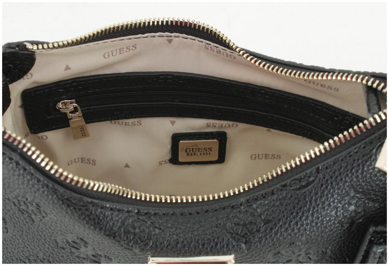 kleine Schultertasche Guess Cresidia Logoprägung schwarz