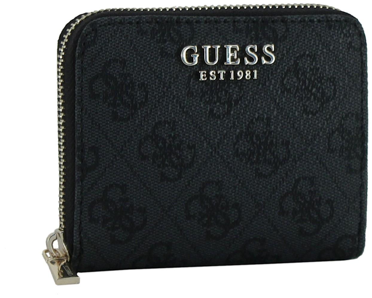kleine Zipbörse schwarz grau Logoprint Guess Laurel II Coal