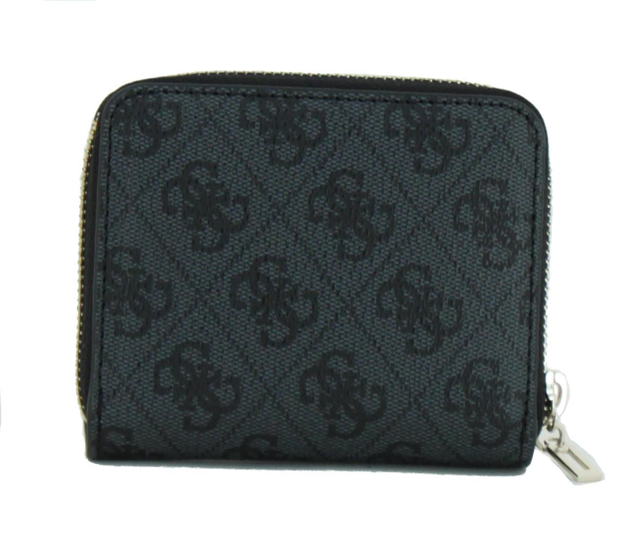 kleine Zipbörse schwarz grau Logoprint Guess Laurel II Coal