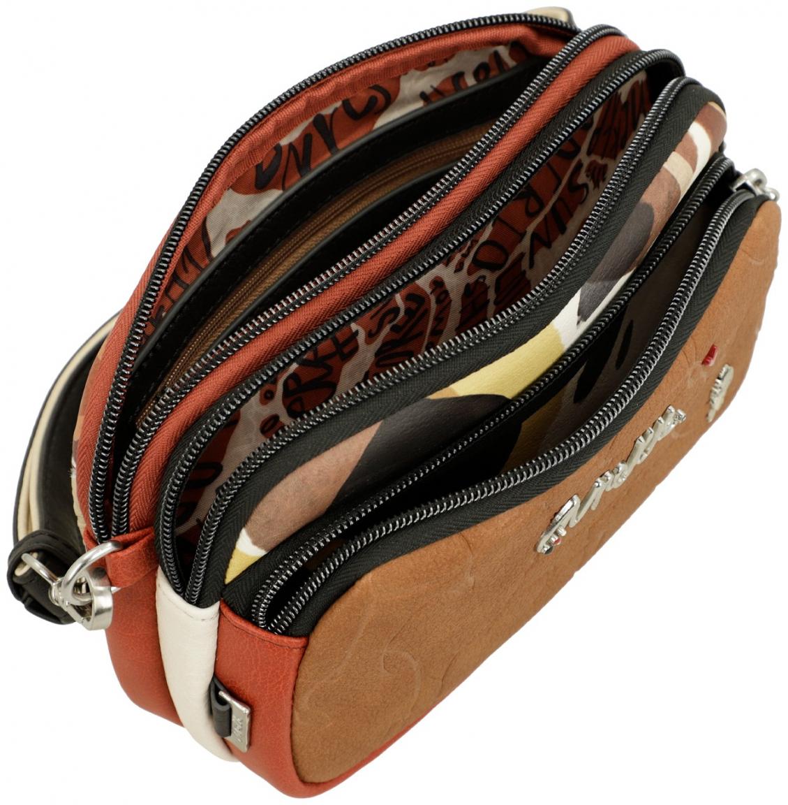 kompakte Crossbody Bag Anekke cognac Alma Alegria Print