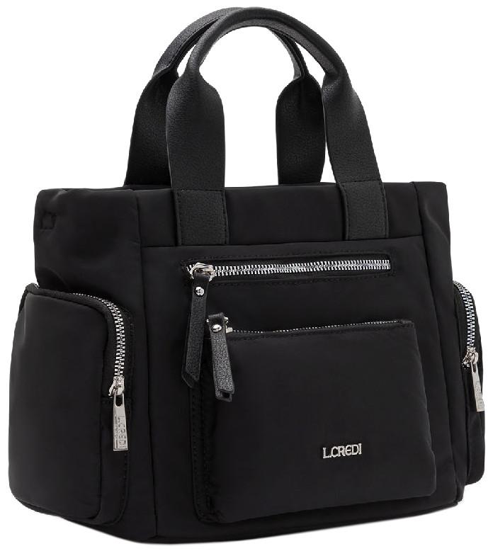 kompakte Damentasche L.Credi klassisch Nylon Odeta schwarz