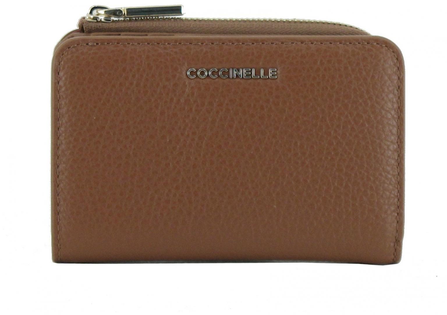 kompakte Geldbörse Echtleder Coccinelle Metallic Soft Small Cognac