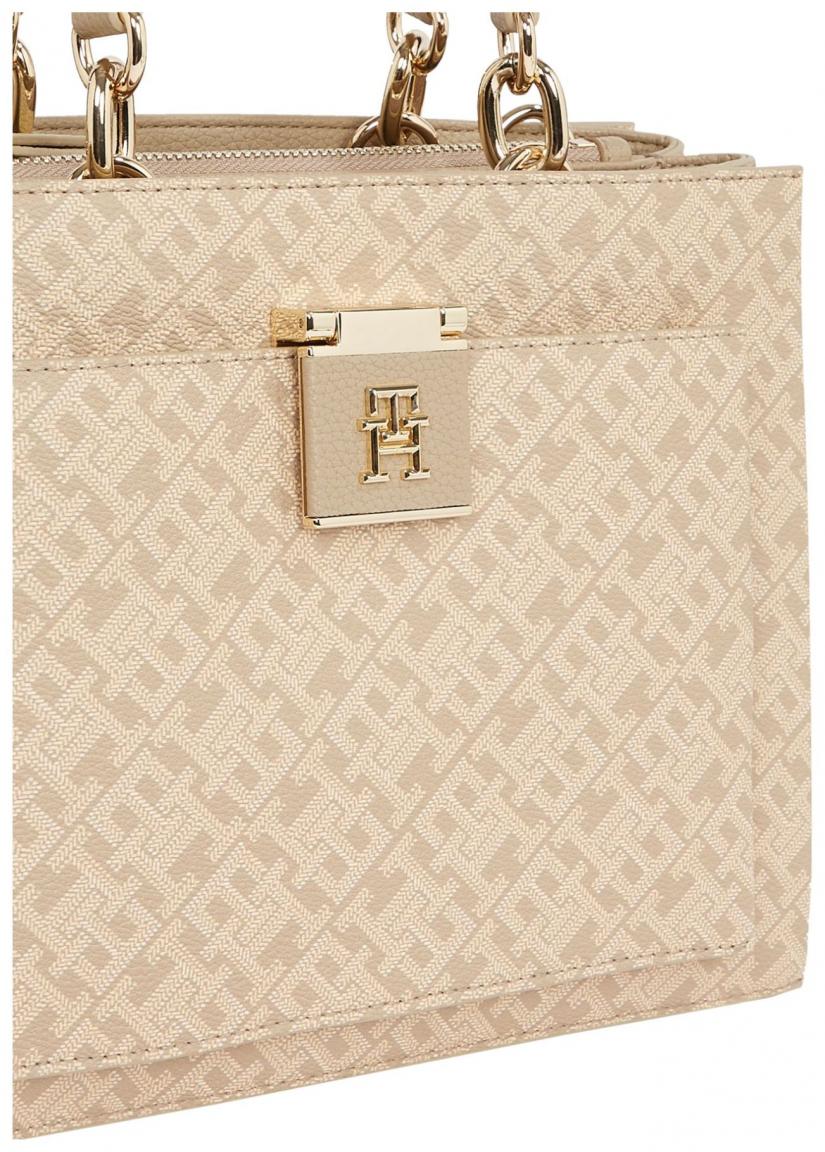 kompakte Tommy Hilfiger Kurzgrifftasche Monogramm beige