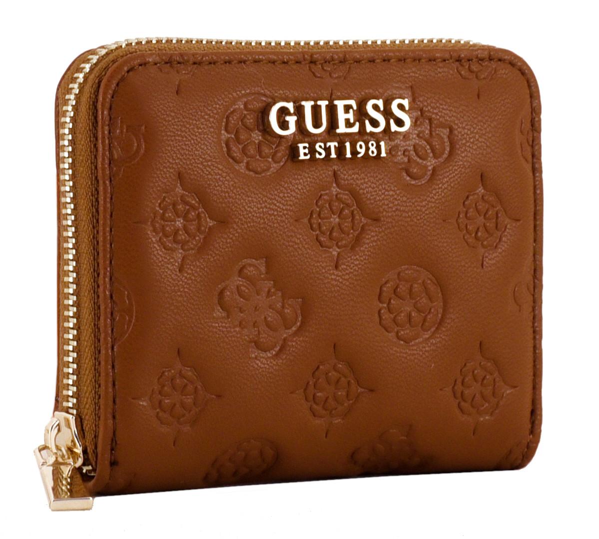 kompakte Ziparound Geldbörse Peony Prägung Guess La Femme Cognac