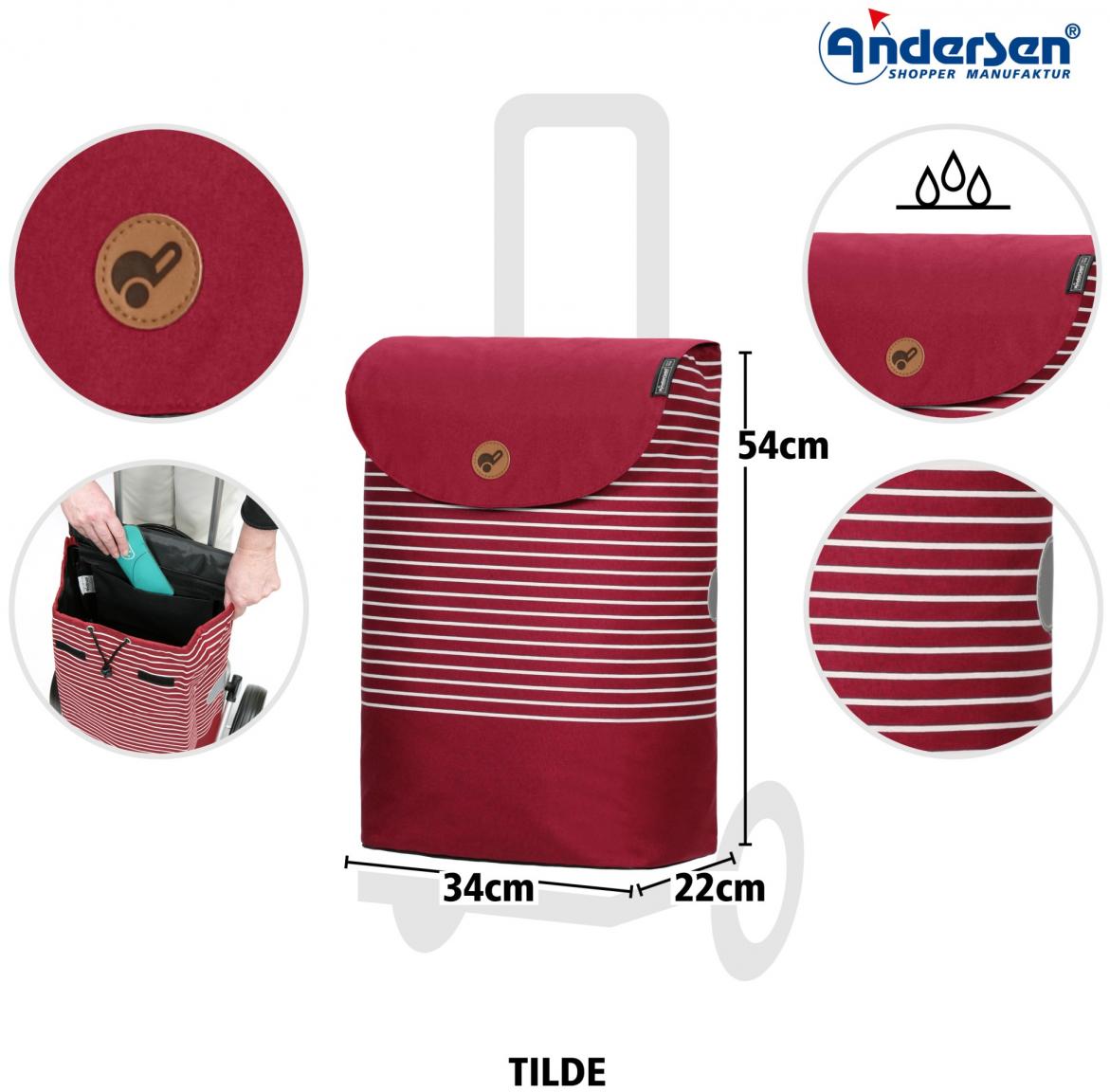 leichte Einkaufstasche Tilde Andersen Shopper Trolley rot gestreift