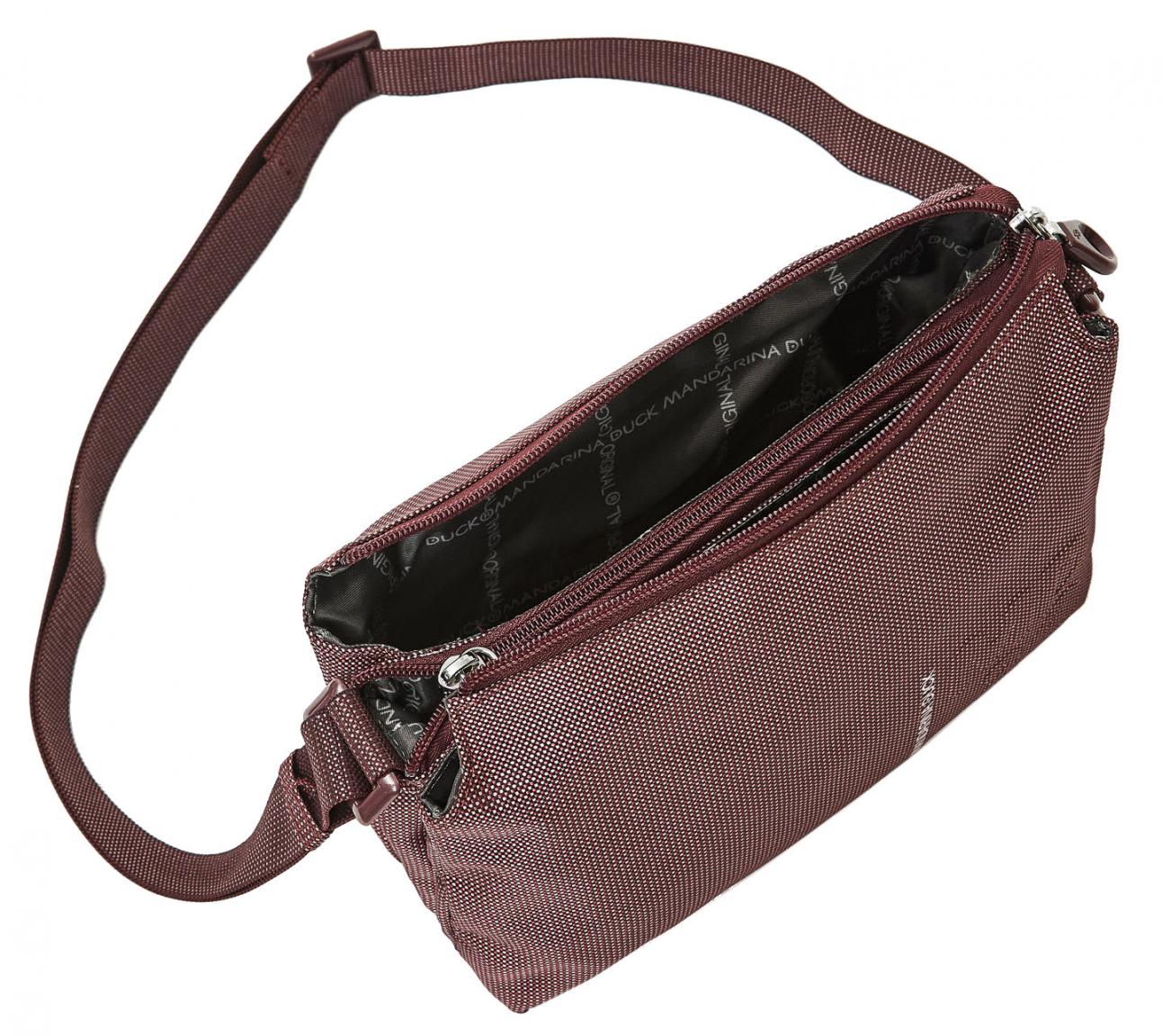 leichte Schultertasche dreigeteilt MD20 Grape Mandarina Duck Schimmererffekt 
