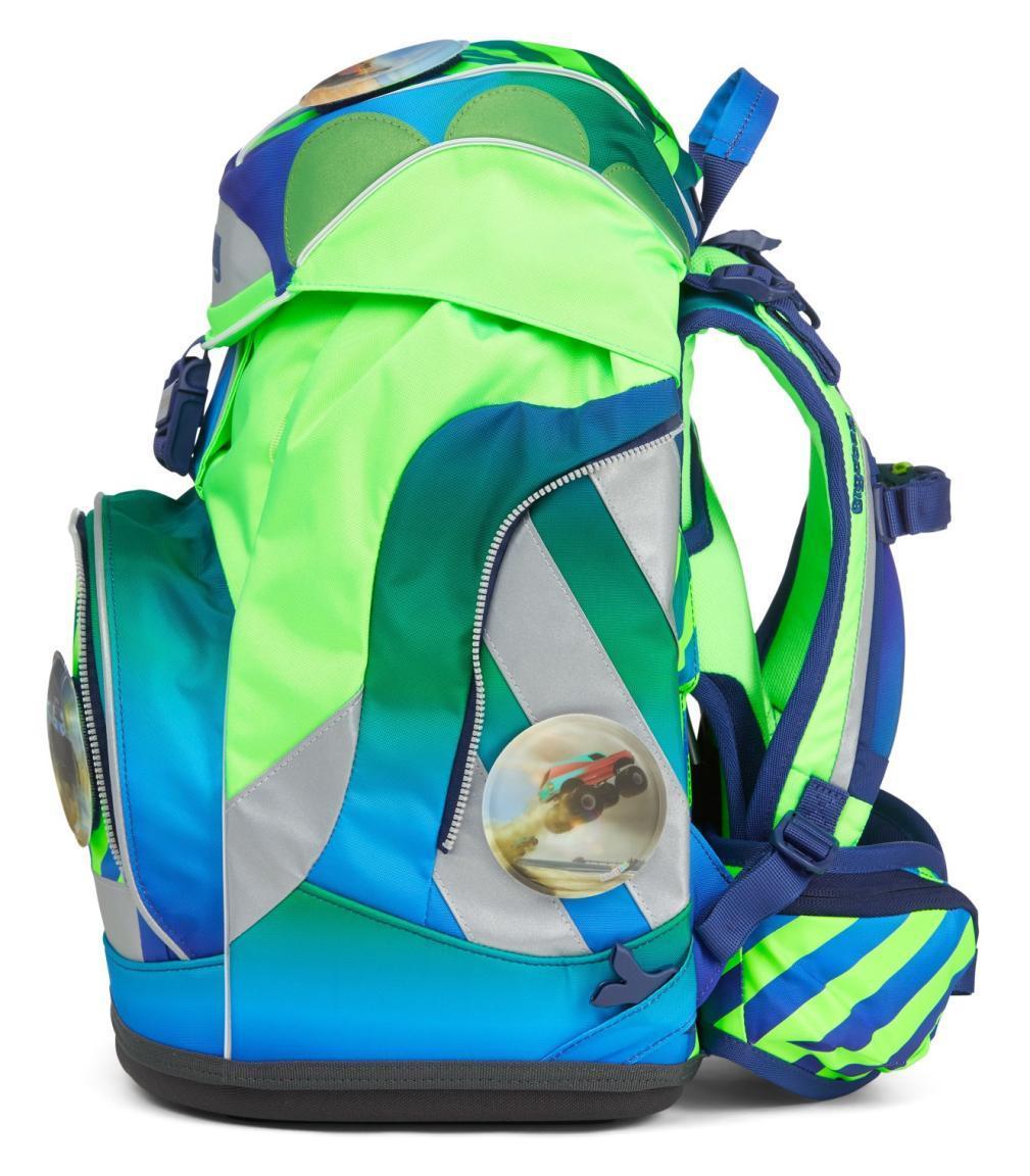 neongrüner Schulrucksack blau 6-teiliges Set ergobag pack TruckBär Neo Edition