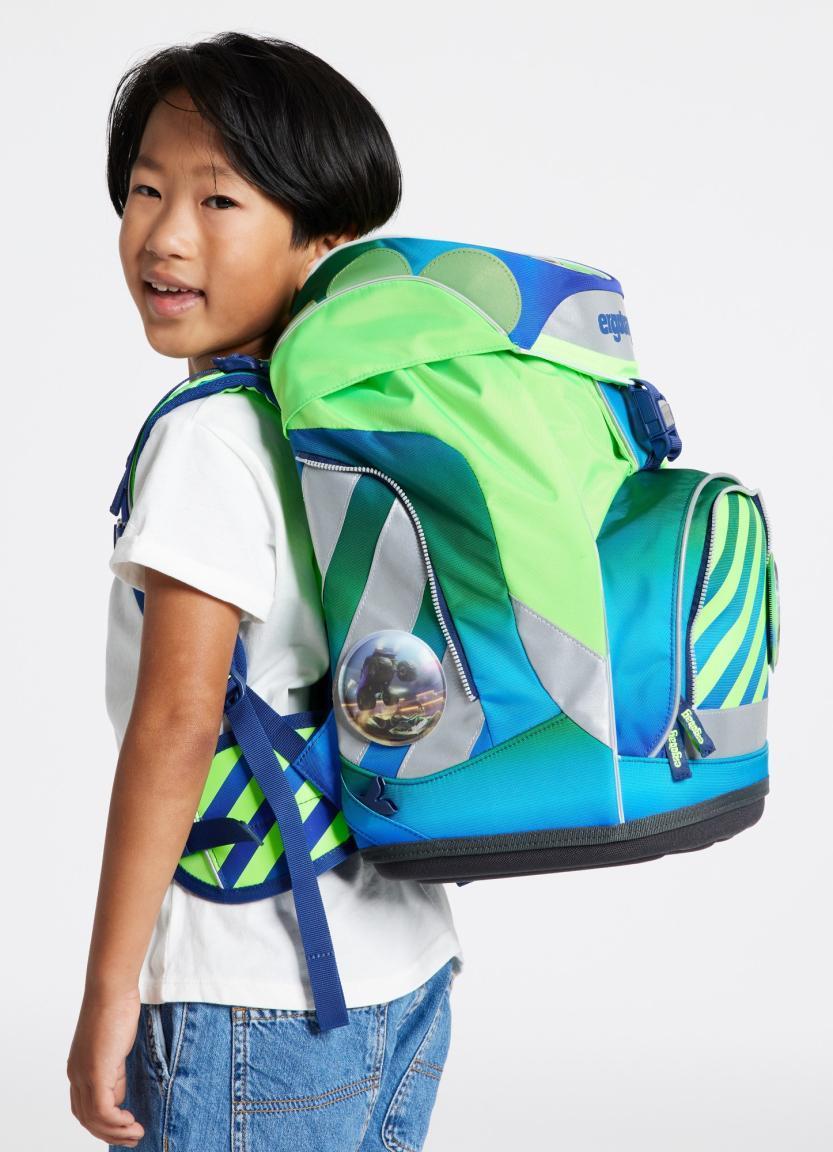 neongrüner Schulrucksack blau 6-teiliges Set ergobag pack TruckBär Neo Edition