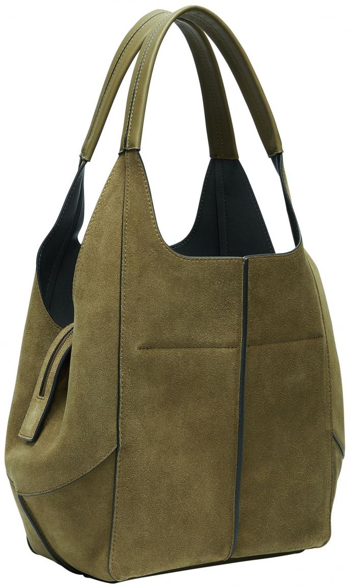 olivgrüne Beuteltasche Veloursleder Tea Liebeskind Lilly Tote M