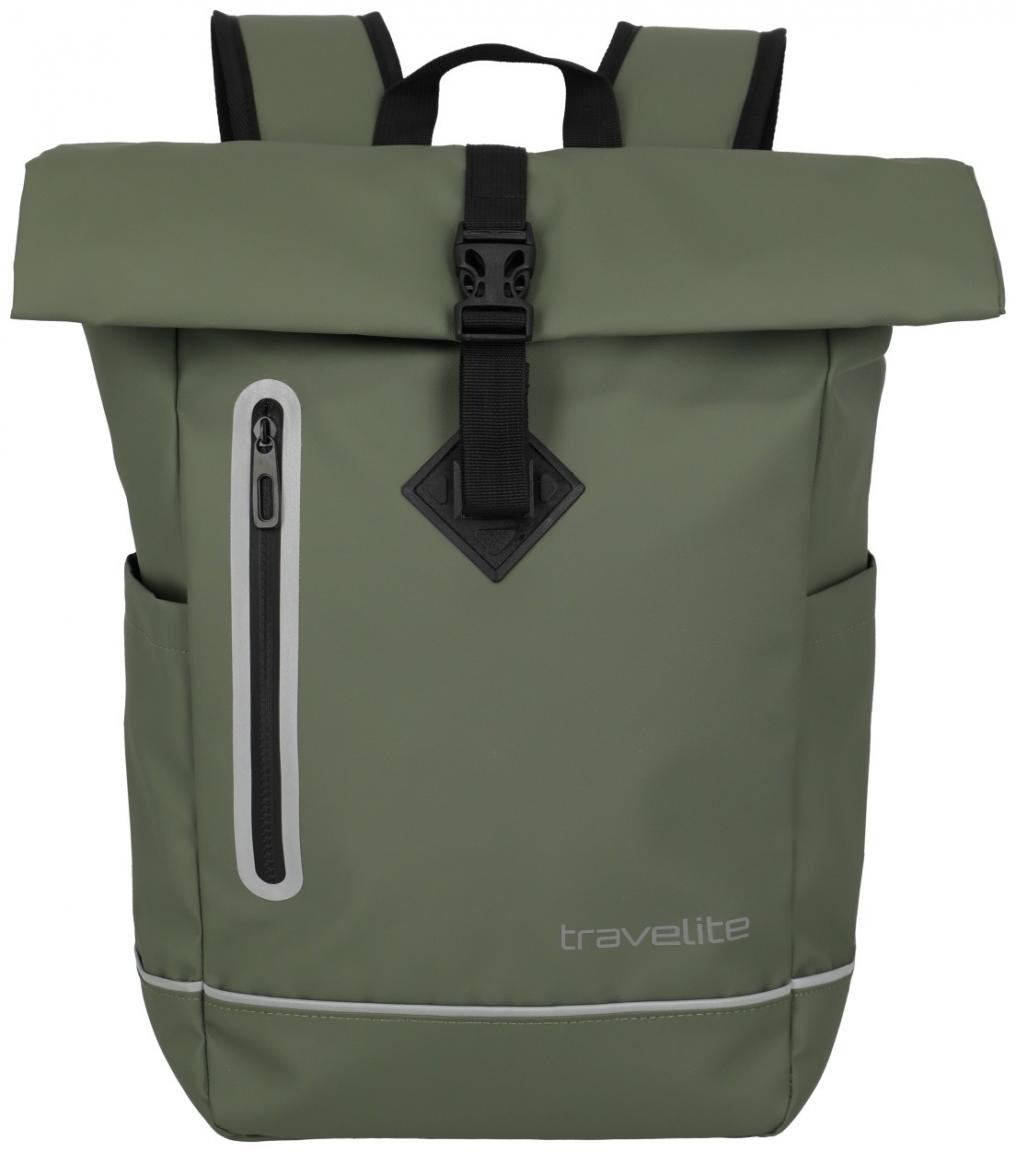 olivgrüner Roll-Up Rucksack Travelite Basics Plane beschichtet
