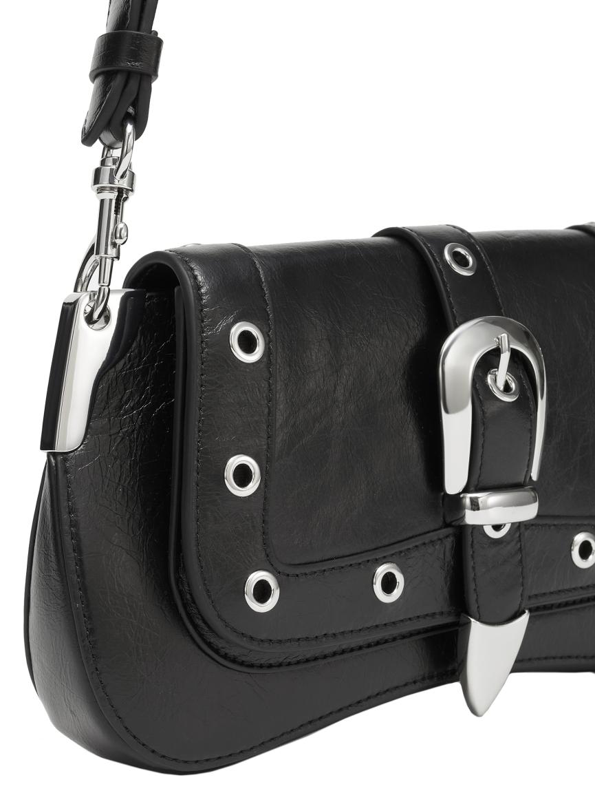 rockige Überschlagtasche Luna Rivet Glossy schwarz Les Visionnaires