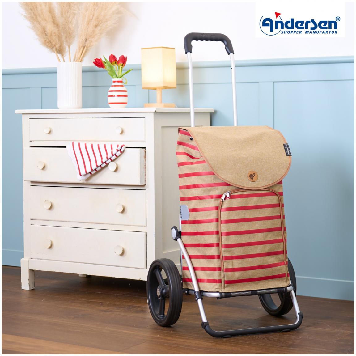 rot gestreifte Einkaufstasche Eske Andersen mit Transportroller Royal Shopper