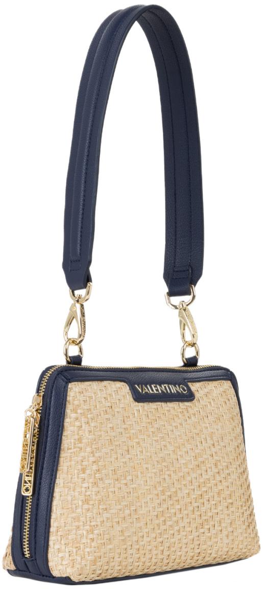 schmale Clutch Bast Mario Valentino Demetra beige Trapez marineblau