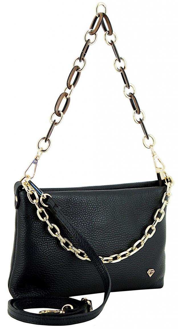 schmale Crossbody Bag Caleidos klassisch Schwarz Leder