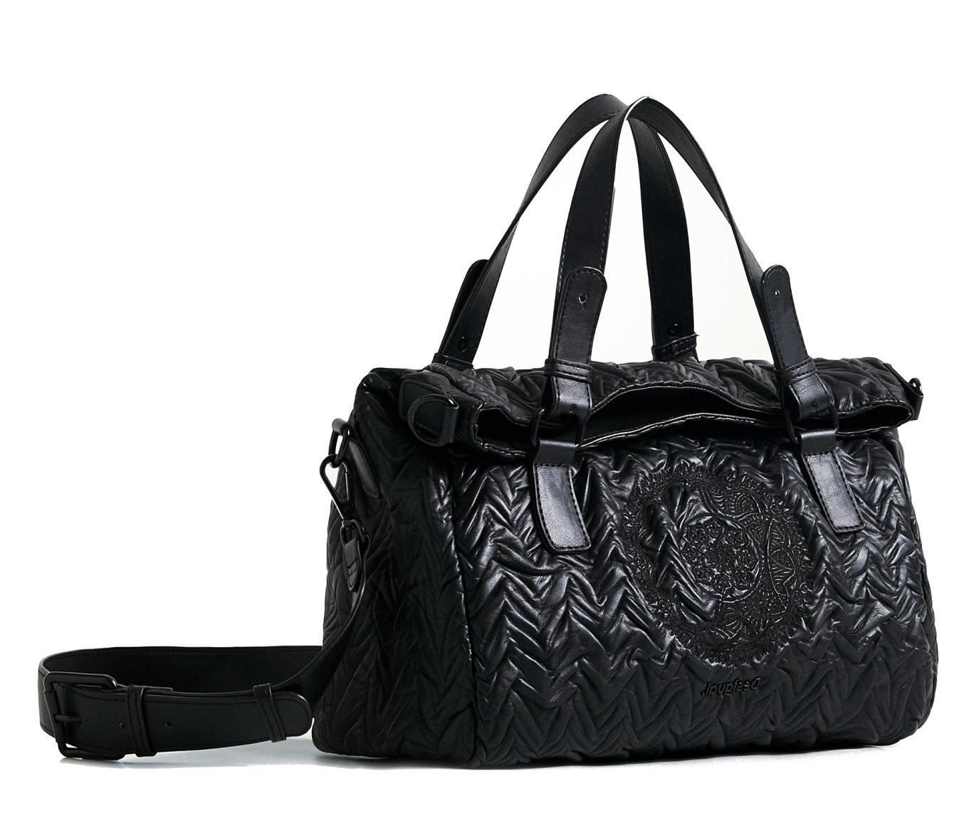 schwarz Kurzgrifftasche Stickerei Knitterlook Desigual Azalea Loverty