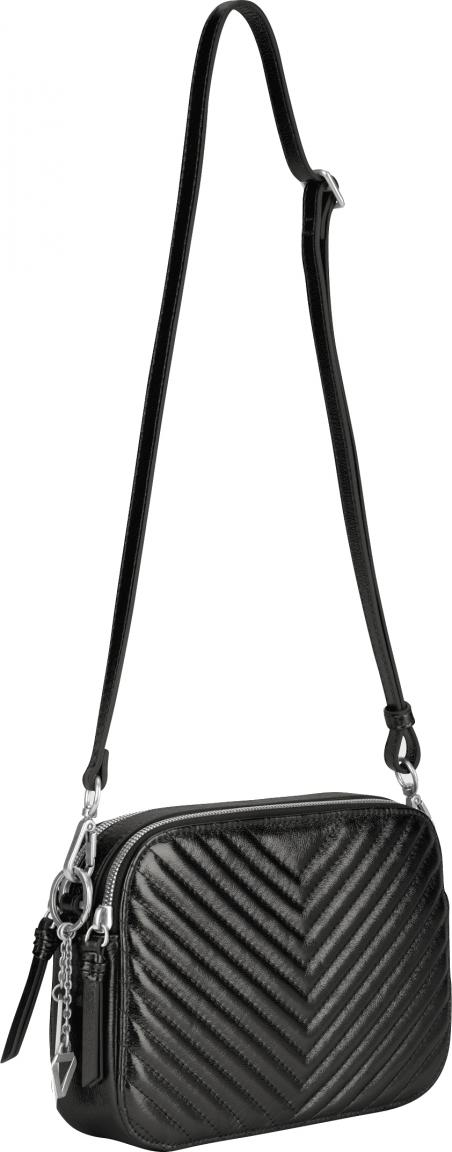 schwarz glänzende Crossovertasche gesteppt Lola Metallic Les Visionnaires