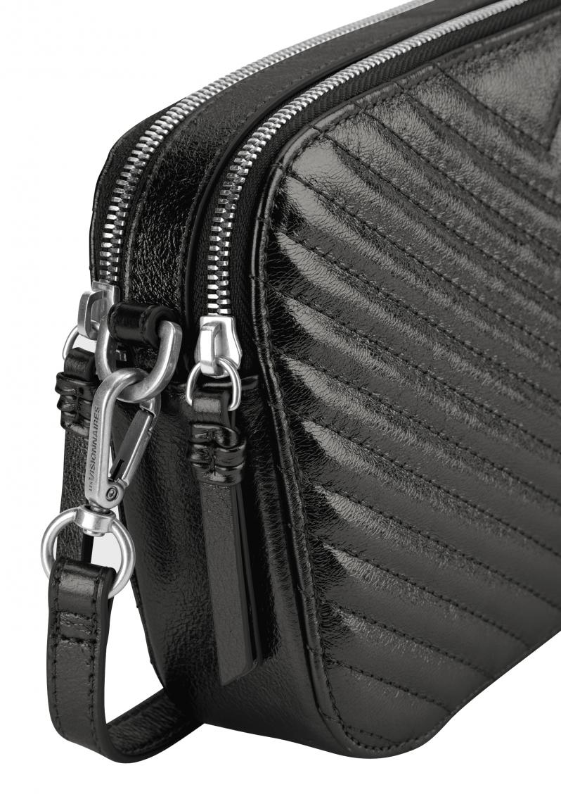 schwarz glänzende Crossovertasche gesteppt Lola Metallic Les Visionnaires