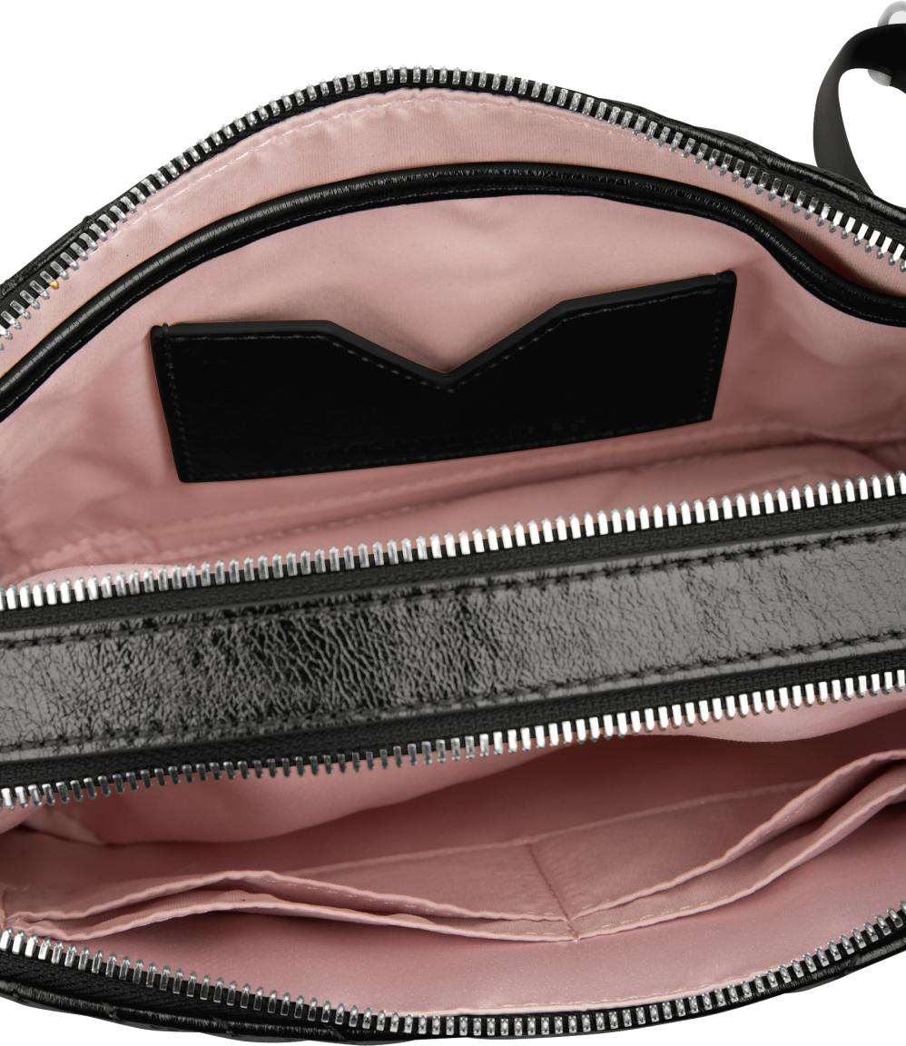 schwarz glänzende Crossovertasche gesteppt Lola Metallic Les Visionnaires