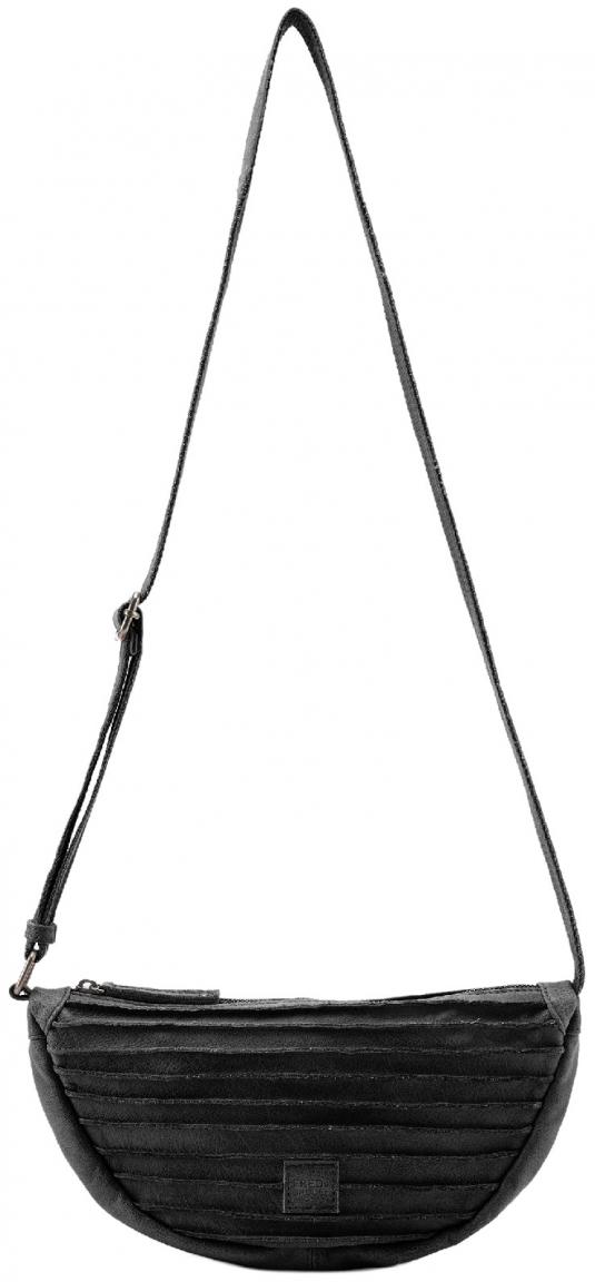schwarze FREDsBRUDER Crossovertasche Riffel Halfmon Leder