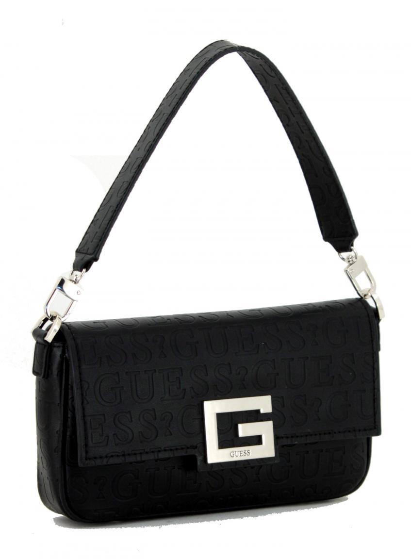 schwarze Guess Überschlagtasche Brightside Black Steppnähte