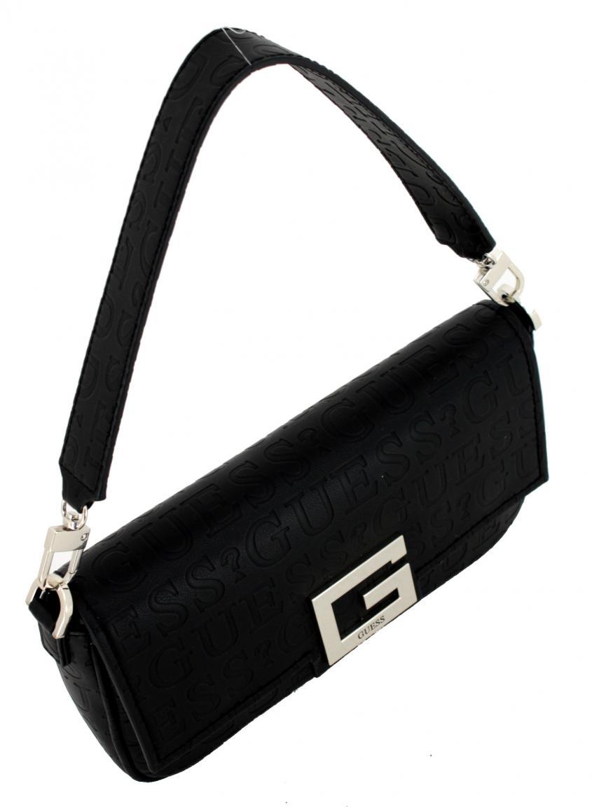 schwarze Guess Überschlagtasche Brightside Black Steppnähte