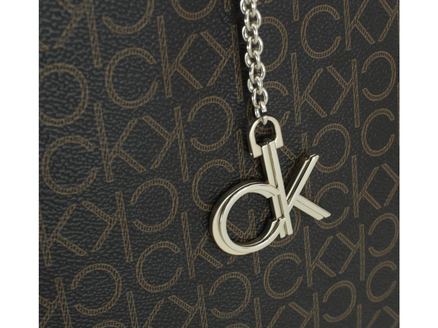 schwarze Handtasche Calvin Klein CK Must Logoprint Shopper strukturiert