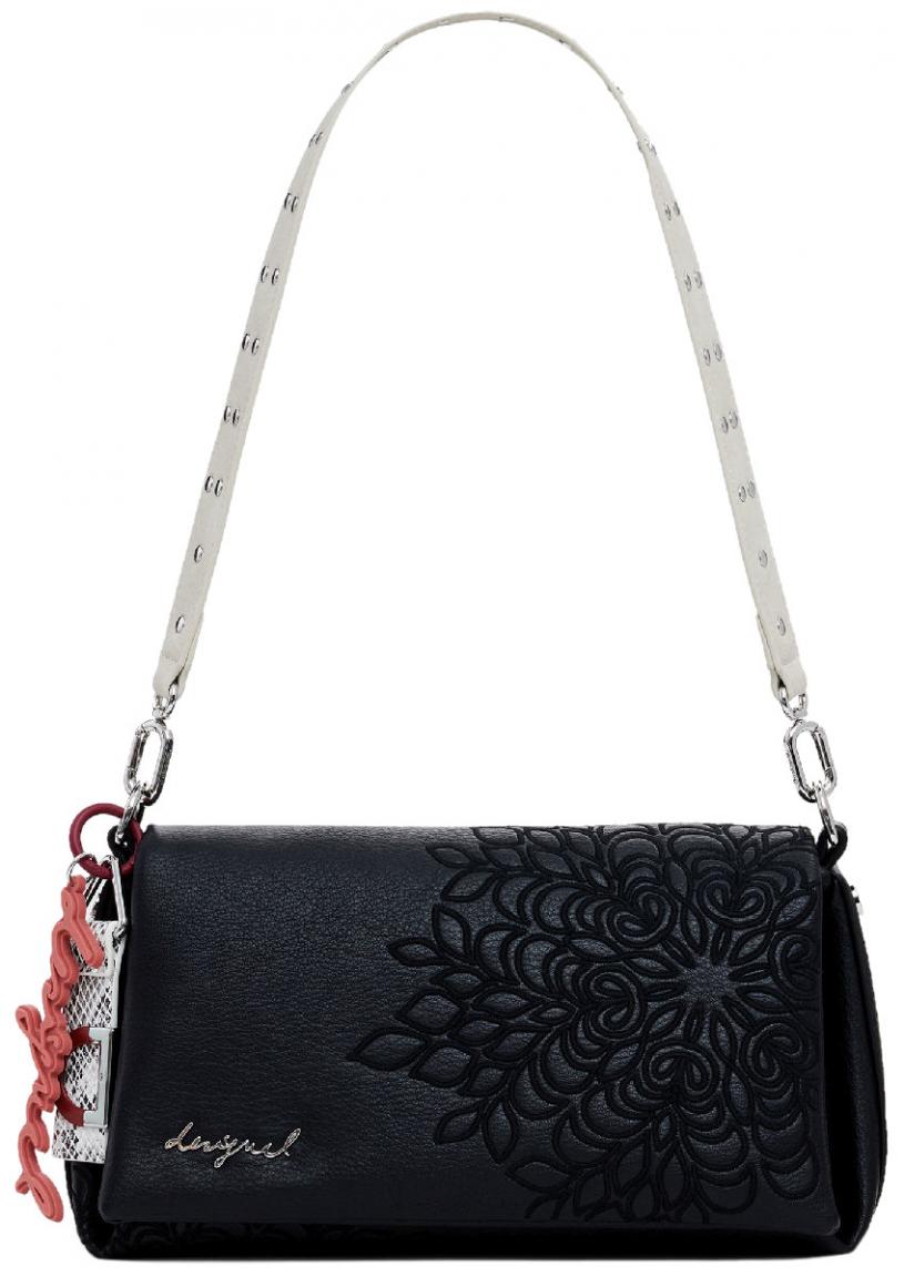 schwarze Überschlagtasche Sierra Desigual Stickerei Mandala Medium Flap