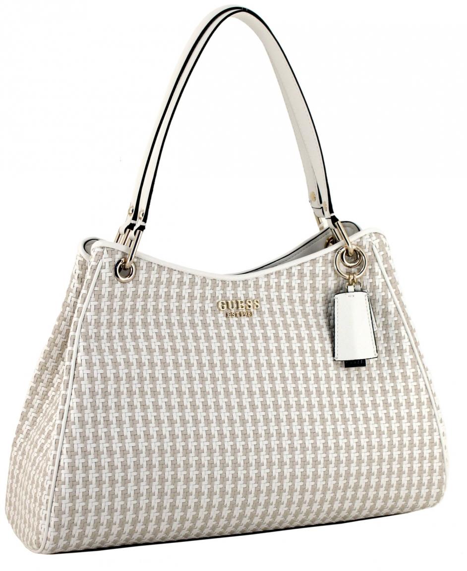 sommerliche Henkeltasche Flechtoptik Guess Mirema White Multi beige