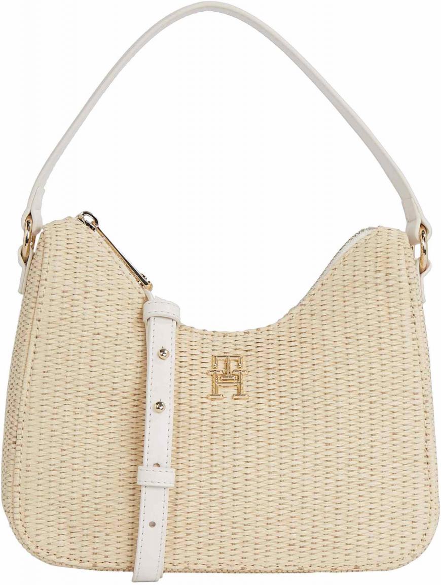 sommerliche Schultertasche Tommy Hilfiger Summer Shoulder Bag Bast Jute weiß