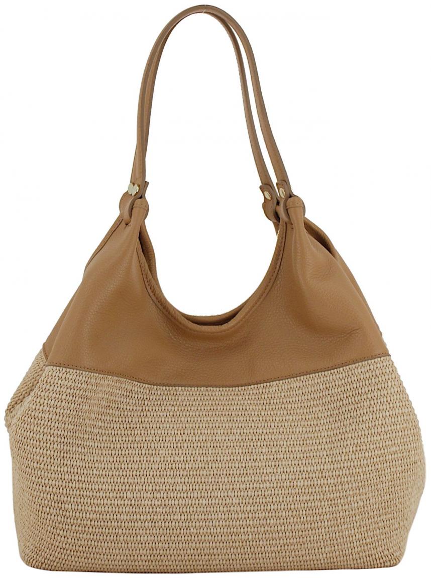 sommerliche Shoppertasche Caleidos Bast Leder beige
