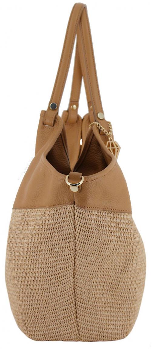 sommerliche Shoppertasche Caleidos Bast Leder beige