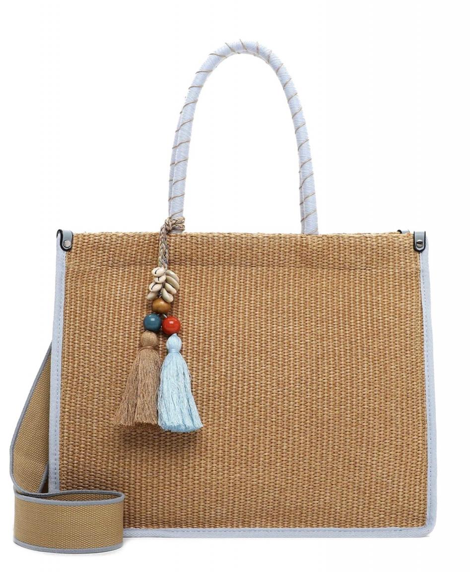 sommerlicher Shopper Kirsty Crystal Blue Naturbast nachhaltig