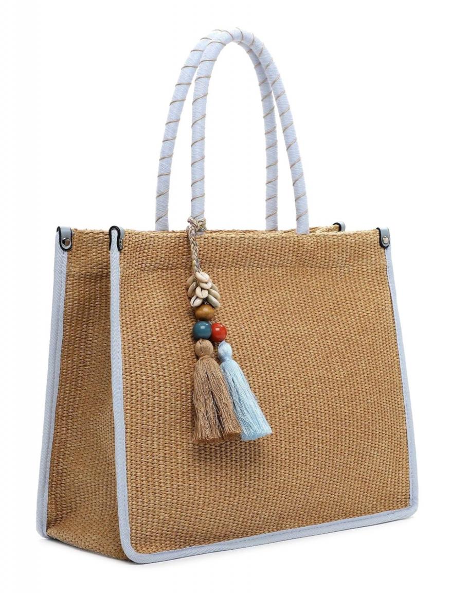 sommerlicher Shopper Kirsty Crystal Blue Naturbast nachhaltig